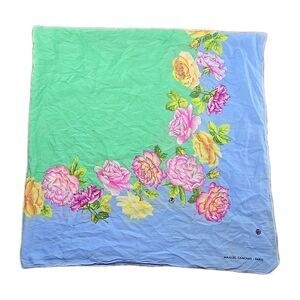 Vintage Manuel Canovas Paris France Floral Print Pareo/Scarf Floral Green Blue